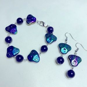 Iridescent Skulls Day of the Dead Día de los Muertos Amethyst Beads Silver Set